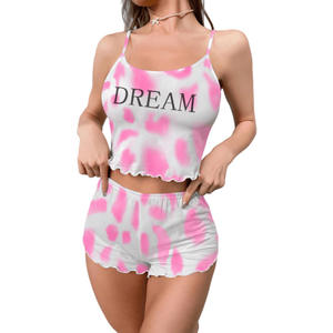 Conjunto <span class=keywords><strong>de</strong></span> Ropa <span class=keywords><strong>de</strong></span> Dormir para <span class=keywords><strong>Mujer</strong></span>, Pantalones Cortos con Tirantes, Cintura Elástica, Color Sólido, para Exportación a <span class=keywords><strong>Amazon</strong></span> Europa y América, Verano - Product Image 5