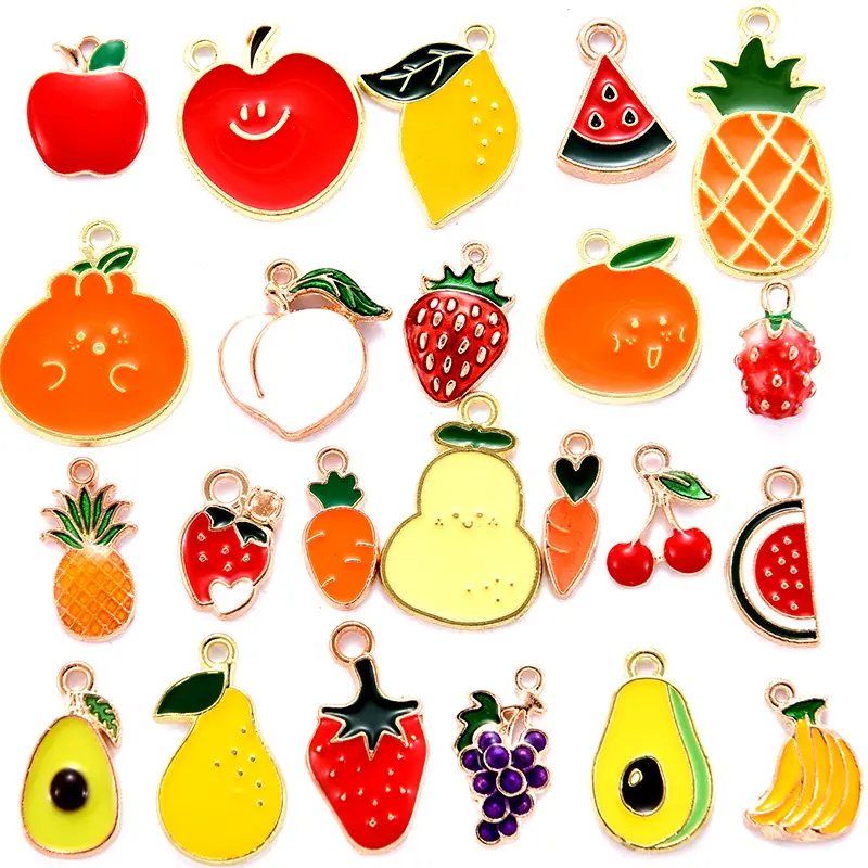 YuenZ 10 pz/borsa lega di metallo smalto pera Banana fragola ciliegia Charms ciondolo frutta per fai da te braccialetto collana creazione di gioielli