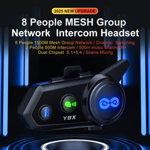 Nuevo Intercomunicador Y8X para 8 Motociclistas, 1500m, Malla Inalámbrica para Casco de Motocicleta, Auriculares de Comunicación con Mezcla de Audio - Product Image 3