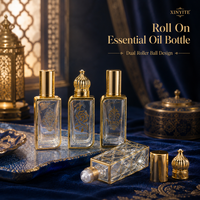 Flacons roll-on carrés en verre doré gaufré de luxe 10 ml pour huiles essentielles et parfums