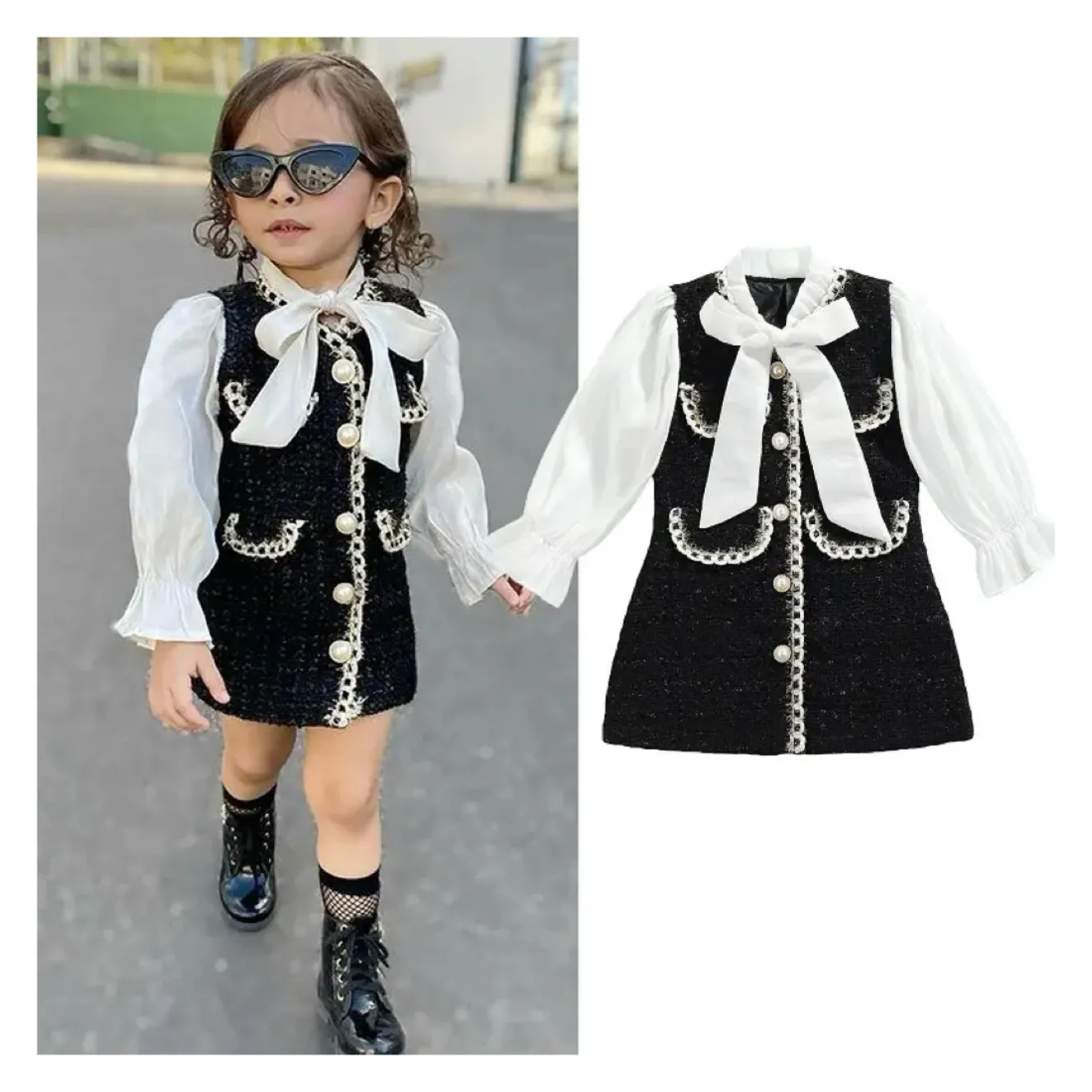 Ms-82 Toddler Bé Cô Gái Dresses 2-7 Năm Mùa Thu Mùa Đông Ăn Mặc Nút Dài Tay Áo Thời Trang Trang Phục Chính Thức Sang Trọng Trẻ Em Dresses Cho Cô Gái