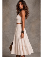 Ensemble de vêtements pour femmes, boutique de vêtements pour femmes, tenue décontractée, haut court sans manches à bretelles spaghetti et jupe longue, ensemble de 2 pièces