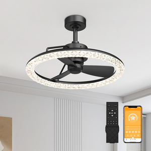 23 Inch Black Crystal <b>Ceiling</b> Fan with <b>Light</b> Modern Dimmable LED Fan Fixture for Bedroom Living Room Home Decor - Product Image 1