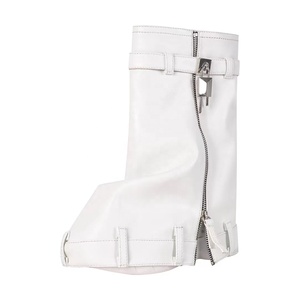 Brand New Thick Sole Women's Short Boots Denim Metal Lock Overlay Silver Ankle Booties <b>Round</b> <b>Toe</b> Flat Bottom Wedge <b>Heels</b> Shoes - Product Image 3