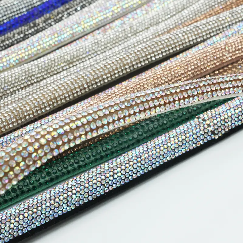 custom rhinestone strip 6mm crystal tube rope rhinestone rope shoes strip for garment shoe