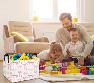 Cestas de Almacenamiento Personalizadas para Niños, Cesta Rosa con Lazo, Cesta Rectangular para Niñas, Contenedor de Almacenamiento Bonito para Decoración de Habitaciones - Product Image 3
