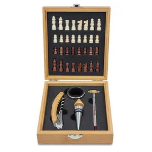 Conjunto abridor de garrafa de vinho tinto caixa de madeira com ferramentas de cozinha xadrez conjunto de acessórios de vinho