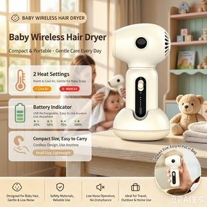Sèche-cheveux sans fil pour bébé, rechargeable, faible bruit, 2 réglages de chaleur, portable pour la maison et les voyages - Product Image 1