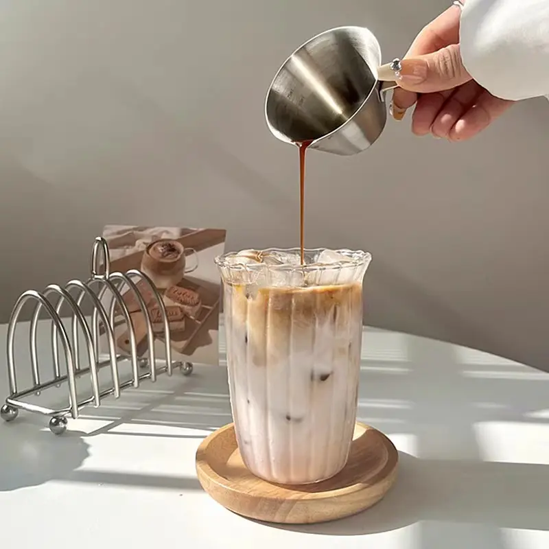 Taza de té de leche de vidrio de borosilicato alto, taza de café con leche a rayas, taza de agua de vidrio vertical