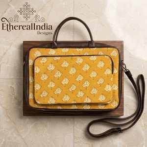 Bolso para portátil con estampado de bloques verdes, hecho a mano, de algodón, bolso de oficina con correa, bolso de mensajero étnico para el trabajo. - Product Image 6