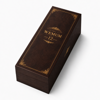 Caja Rígida para Vino con Textura de Cuero de Lujo, Estampado en Caliente con Lámina Dorada, Caja de Regalo para una Sola Botella de Whisky con Forro de Satén