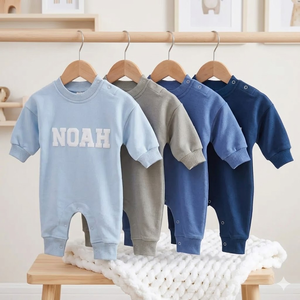 Kişiye Özel İsim Aplikeli Bebek Tulumu, Kişiselleştirilmiş İşlemeli Uzun Kollu Fitilli Polar Pamuklu Yenidoğan Tek Parça Tulum - Product Image 2