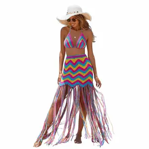 Just Arrivals STOCK Crochet Bikini Top Women Two Pieces Set Tassel Beach Skirt Beachwear