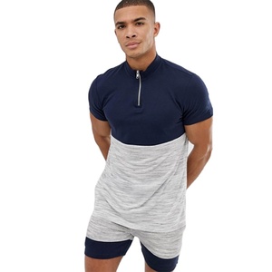 KY Premium Cotton Co-Ord Navy Combed T-Shirt Partial Zip Placket Short Sleeves Elastic Waist Training Wear <strong>Twin</strong> <strong>Set</strong> - Product Image 1