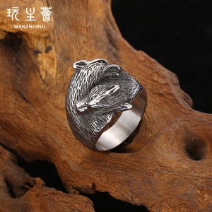 Anillos de dedo con forma de lobo de acero de titanio vintage 2025 para hombres - Product Image 2