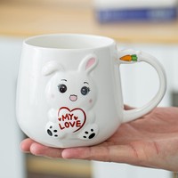 OEM ODM baru kreatif 3D sapi timbul lucu keramik cangkir kopi kustom kelinci dipersonalisasi tangan cangkir porselen cangkir teh