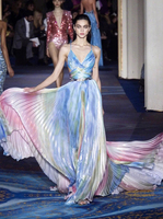 Tissu en mousseline de polyester 100 % respirant, plissé et imprimé, à plis permanents, pour robes de mariée et vêtements sur mesure