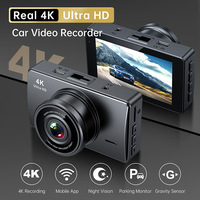 Caméra embarquée 4K double objectif avec écran IPS 3'' pour enregistrement avant/arrière, Wi-Fi, fixation par ventouse, vision nocturne, capteur de gravité et grand angle 170°