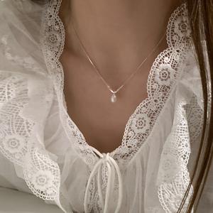 S925 Pure <b>Silver</b> Crushed Ice Love <b>Necklace</b> with Vintage Light Design Sparkling <b>Chain</b> Set Niche Pearl Jewelry - Product Image 3