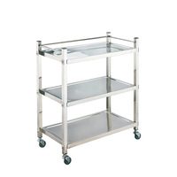 Chariot de service alimentaire pliable en acier inoxydable à 3 niveaux pour cuisine centrale et restaurant