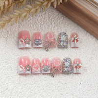 Faux ongles à presser en acrylique faits main, prêts pour les photos de mariage, courbes courtes style bec de canard, couverture complète PMMA, texture 3D, 10 pièces