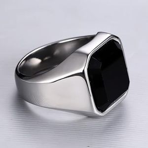 New Male <strong>Black</strong> <strong>Stone</strong> Stainless Steel <strong>Ring</strong> <strong>Silver</strong> Color Hip Hop Party Punk <strong>Rings</strong> for Men Wedding Jewelry - Product Image 3