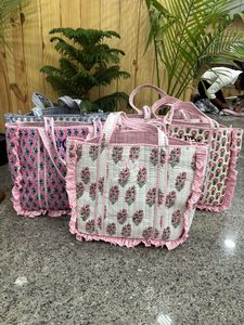 ใหม่ 5 ชิ้น กระเป๋าผ้าฝ้ายหลากสี กระเป๋าช้อปปิ้ง กระเป๋าสะพายไหล่ กระเป๋าผ้าควิลท์ สำหรับผู้หญิง กระเป๋าถือ กระเป๋าโท้ทแฮนด์เมด - Product Image 2