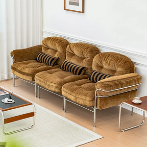 Canapé vintage design créatif pour salon, hôtel, villa, structure en métal, tissu marron de luxe, canapé 3 places, meubles - Product Image 3