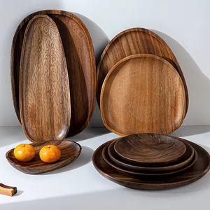 Assiettes en bois d'acacia et <span class=keywords><strong>de</strong></span> noyer noir, rondes, irrégulières, ovales, <span class=keywords><strong>vaisselle</strong></span> en bois massif pour fruits, desserts, pain - Product Image 2