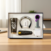 Ensemble cadeau d'entreprise haut de gamme ZMHQ avec logo personnalisé, comprenant un masseur cervical, un ventilateur turbo, un gobelet isotherme, un parapluie et une batterie externe