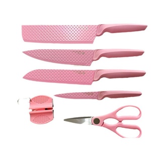Hot Sale Nonstick Coated 6pcs Stainless Steel <b>sharp</b> Cooking <b>Knife</b> Wheat Plastic Handle Kitchen <b>Knife</b> <b>Set</b> with Scissors - Product Image 1