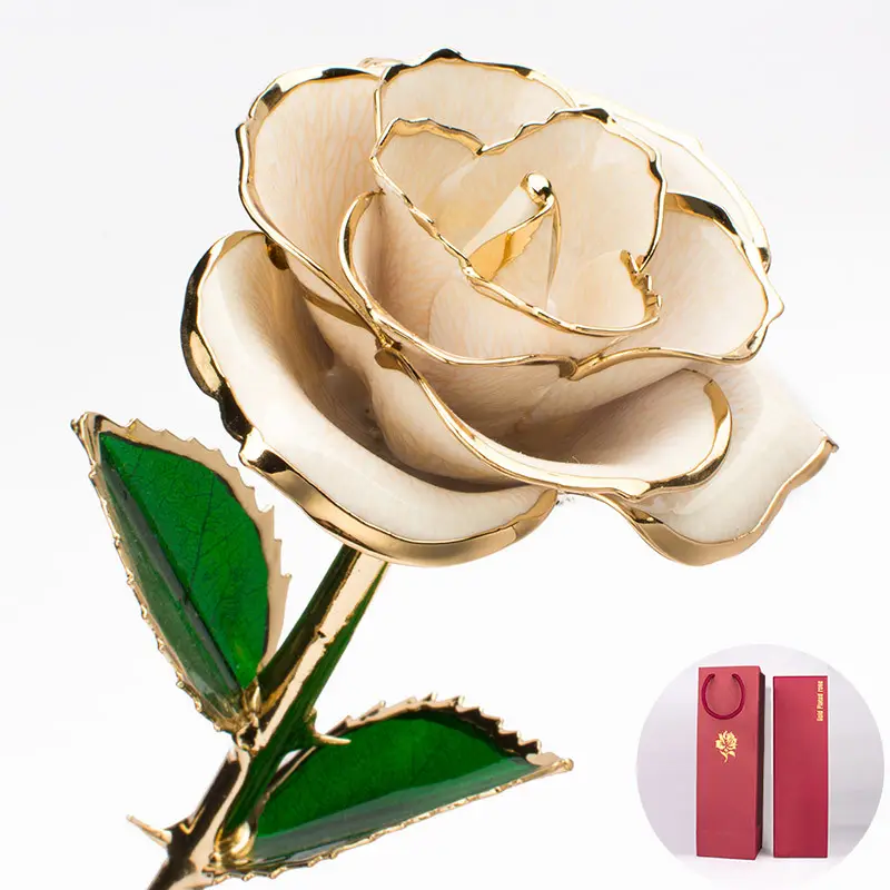 Rose Flower Gifts Long Stem Dipped 24 18k Gold Rose Foil Trim ValentineのDay Wedding Anniversary Birthday Wedding Gift