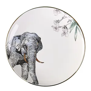 可选尺寸6 7 8 9 10 11 12英寸动物贴花大象图案家居装饰陶瓷晚餐圆盘