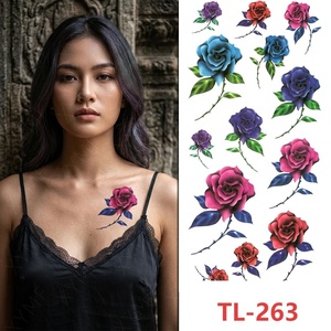 Tatuajes Temporales <span class=keywords><strong>de</strong></span> Flores Pequeñas, Tribales, Tradicionales, <span class=keywords><strong>de</strong></span> Rosas, Coloridas, Negras, <span class=keywords><strong>para</strong></span> Piernas, Brazos y Hombros, <span class=keywords><strong>para</strong></span> Hombres y Mujeres - Product Image 1