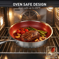 Ensemble de 3 poêles en acier inoxydable à 3 couches avec revêtement céramique antiadhésif rouge sans PTFE/PFAS, pour tous types de cuisinières, résistantes au four