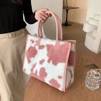 Sac de rangement en peluche douce, nouveau sac à main d'hiver imprimé léopard et vache, sacs fourre-tout pour femme en cuir PU, sacs sous le bras, sac à bandoulière en fourrure moelleuse