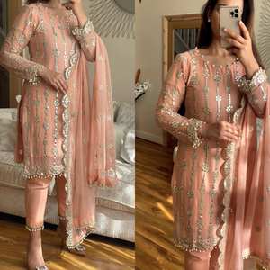 Hermoso Conjunto de Top, Pantalón y Dupatta con Bordado de Lentejuelas para Mujer, Ropa de Seda India y Pakistaní, Estilo Bollywood, para Fiestas, de Secado Rápido - Product Image 2
