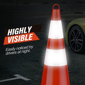 Cônes de signalisation routière CITICITY de 28 pouces avec col et poignée réfléchissants, cônes en PVC robustes de couleur orange pour les parkings - Product Image 4