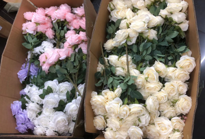 وردي وأبيض مظلل عالي الجودة وردي وأبيض اللون 24 وردة برأس ذهبي وأبيض - Product Image 4