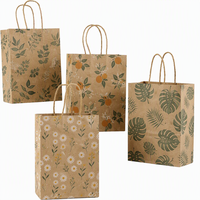 Sacs en papier kraft imprimés sur mesure, lot de 4, motif floral botanique naturel, avec poignée en ficelle, sacs cadeaux écologiques en gros pour boutiques et commerces de détail