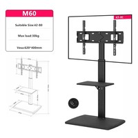 Carro de TV móvil para soporte de TV de pantalla plana LCD LED de 42 a 80 pulgadas con altura ajustable VESA 620x400mm Carro de TV de piso