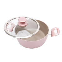 Ensemble d'Ustensiles de Cuisine Maison 10 Pièces Roses Empilables en Céramique Antiadhésives avec Marmites pour Toutes Tables de Cuisson