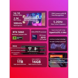 Portátil para Juegos HP Omen Ultra de 16 Pulgadas, 7 255HX RTX 5060, 32 GB, 1 TB SSD, Negro, Alto Rendimiento, Pantalla 2.5K, para Deportes Electrónicos - Product Image 3