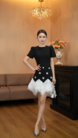 Robe Mini Élégante Femme Style Nanka Européen, Coupe Slim, Taille Haute, en Tissu Tissé à Volants et Maille Patchwork, Coupe Trapèze