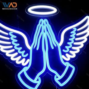 Lampe néon LED mains en prière spirituelle, enseigne murale 3D en acrylique, décoration religieuse pour salon, autel, cadeau de méditation - Product Image 5