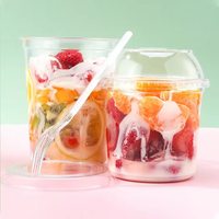 Gobelet en plastique PET transparent jetable, gobelet rond pour salade de fruits avec couvercle en dôme, récipient pour fruits frais coupés, yaourt, dessert
