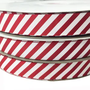 Oke Grosir Dicetak 38Mm Merah Putih Hijau Putih Stripe Candy Grosgrain Pita Natal untuk Membungkus Pita Natal Stripe