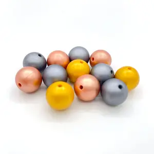 Silver Golden Black Print 15mm Silicone Metallic Round Teething Beads Food Grade Silicone Chewable Beads For Bead