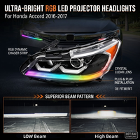Ensemble de phares à LED pour voiture VAHID avec DRL RGB et contrôle par application, 10000 lumens, 12V 5W+100W, garantie 1 an pour Honda Accord