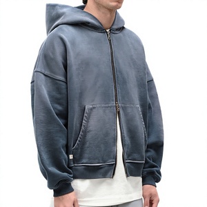 Men's <b>Hoodies</b> & Sweatshirts Acid Wash <b>Zip</b>-Up Hoodie 100% Cotton French Terry Hooded Sweatshirt <b>Pocket</b> Casual Streetwear - Product Image 3